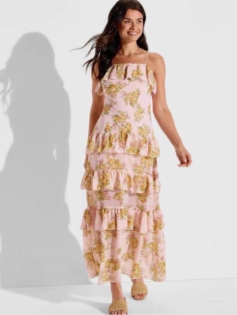 wild fable Pink Floral Tiered Ruffle Maxi Dress